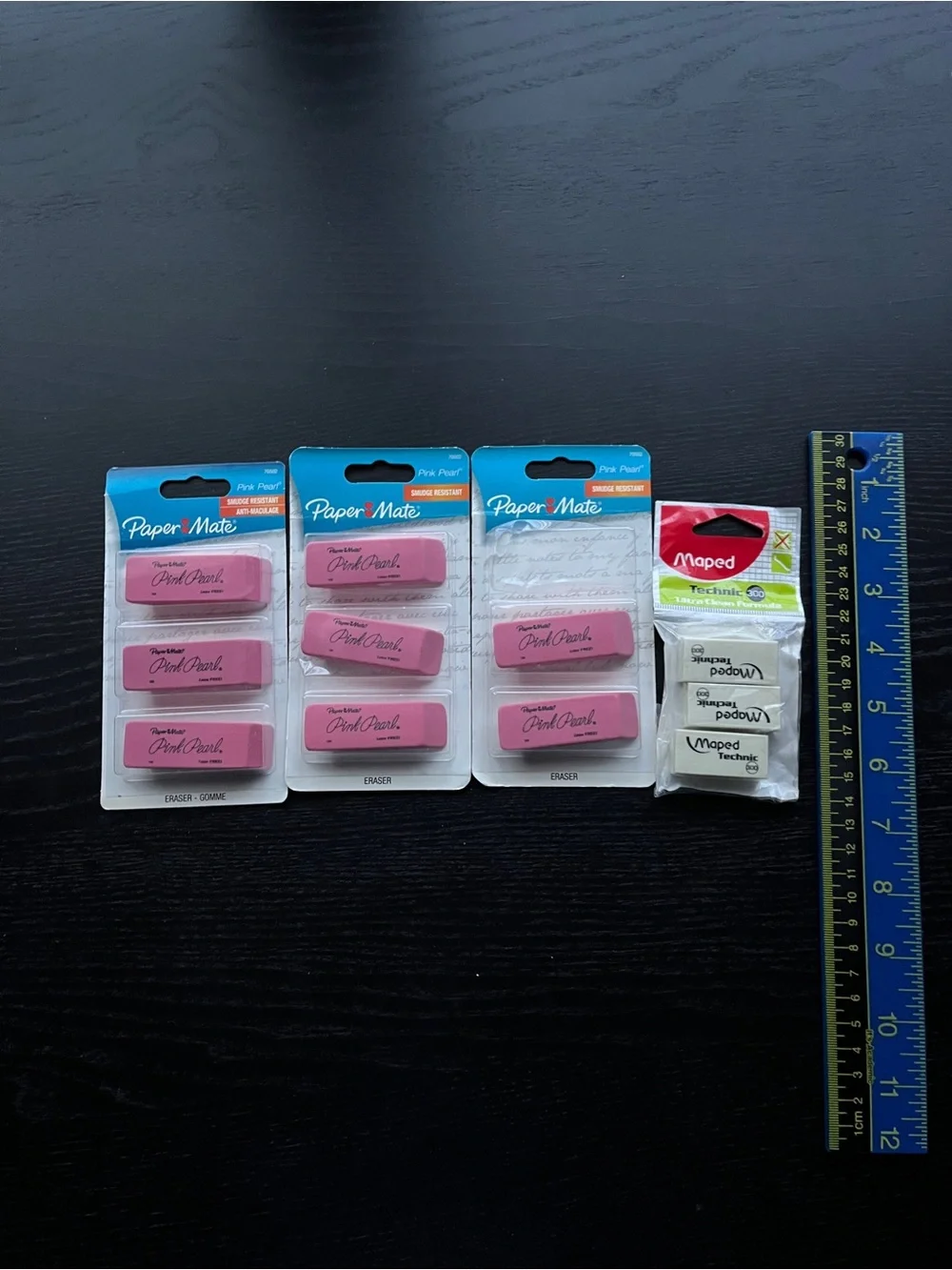 PaperMate Pink Pearl & Maped Technic Erasers 12 Pack 3-Ct Packs Latex PVC Free